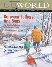  Cover, Jan/Feb 2001 UU World: 'Between Fathers and Sons' 