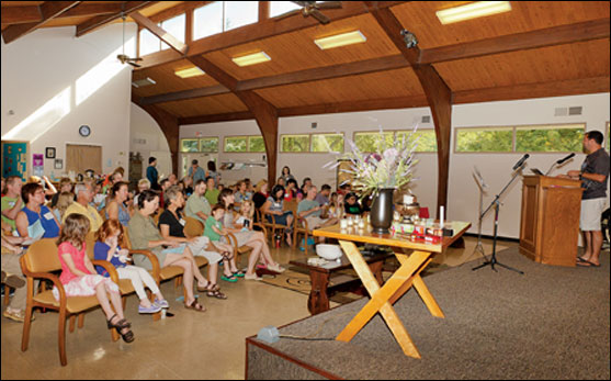 photo of the inside of the harmony congregation hall