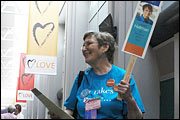 Nina D. Grey of First UU Church in Chicago campaigns.
