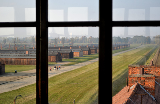 view of Auschwitz barracks from window © 2013 Larry Stritof